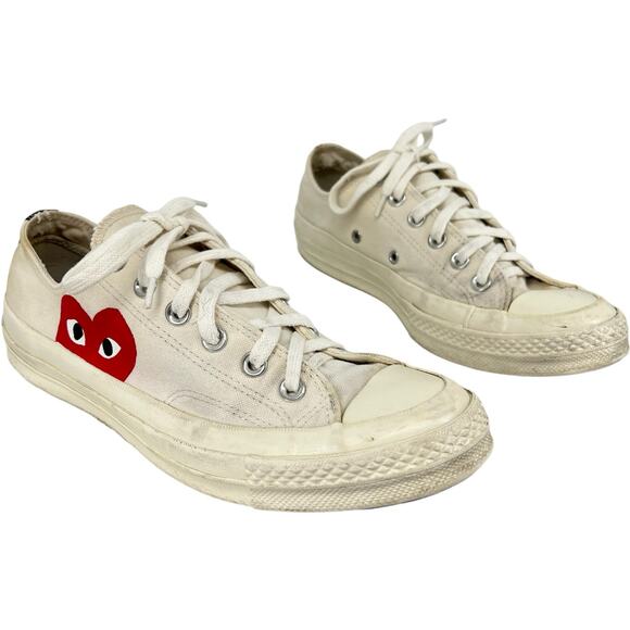 Men's Comme Des Garcons PLAY x Converse Low Top Chuck Taylor‎ White Sz 7 150207C - Picture 1 of 9
